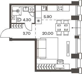 Студия, 33.9 м², 8/33 этаж, ЖК «Инджой»