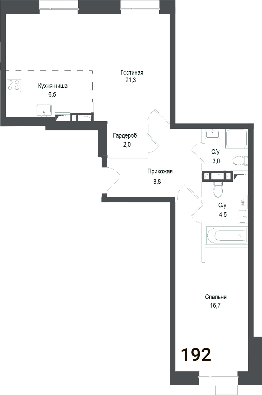 2-комн., 62.8 м², 1/8 этаж, ЖК «Киноквартал»