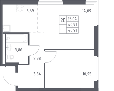 2-комн., 40.91 м², 17/17 этаж, ЖК «Мытищи Парк»