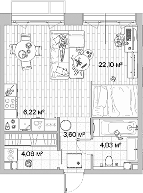 Студия, 40.83 м², 9/12 этаж, ЖК «МЫС»