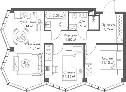 3-комн. МИРА