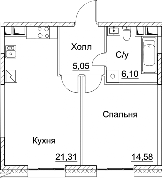 2-комн., 47.04 м², 9/11 этаж, ЖК «СЕЗАР СИТИ»