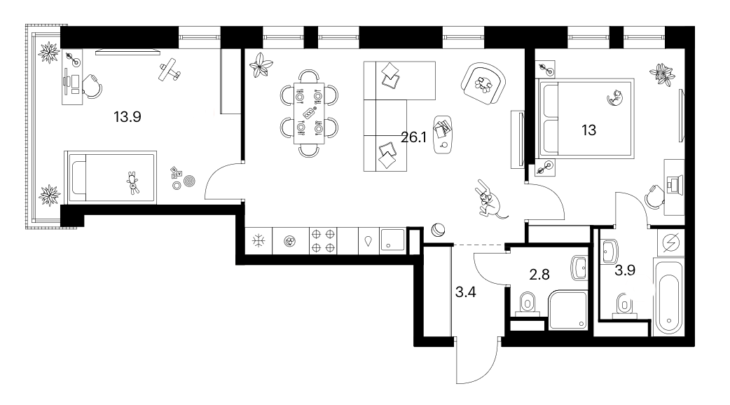 2-комн., 63.1 м², 2/37 этаж, ЖК «Москворечье»