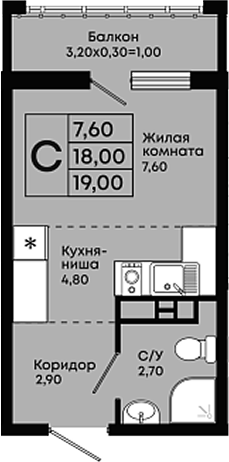 Студия, 18 м², 9/9 этаж, ЖК «Премьер»