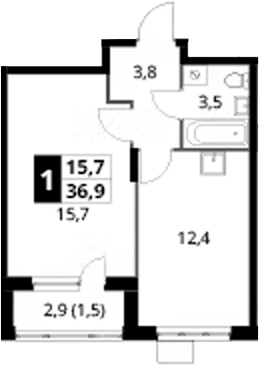 1-комн., 35.4 м², 16/24 этаж, ЖК «1-й Донской»