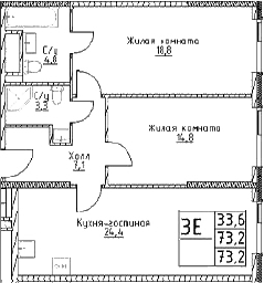 3-комн., 73.2 м², 24/29 этаж, ЖК «Наметкин Тауэр»