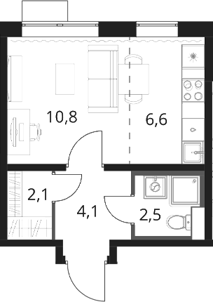 Студия, 26.1 м², 2/16 этаж, ЖК «1-й Шереметьевский»