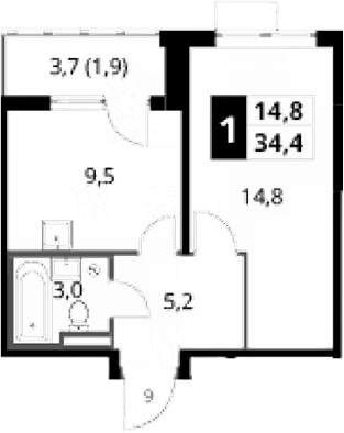1-комн., 32.5 м², 20/24 этаж, ЖК «1-й Донской»