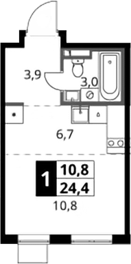 Студия, 24.4 м², 22/24 этаж, ЖК «1-й Донской»