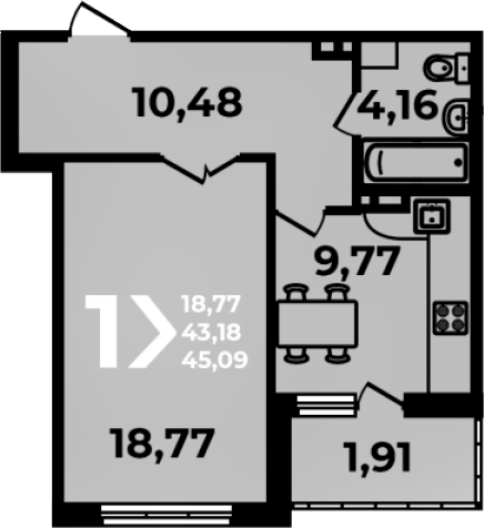 1-комн. квартира, 43.18 м² в ЖК Аксиома — фото 2