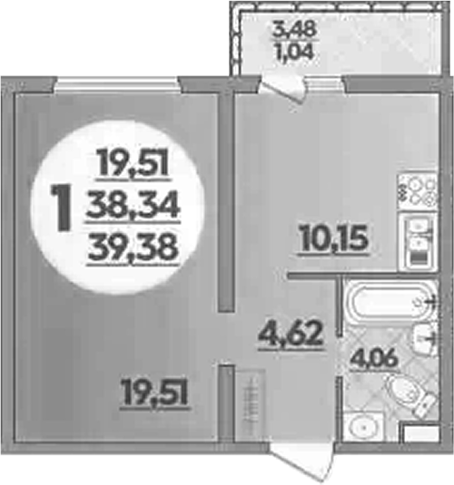 1-комн., 38.34 м², 1/16 этаж, ЖК «Восточный. Квартал №6»