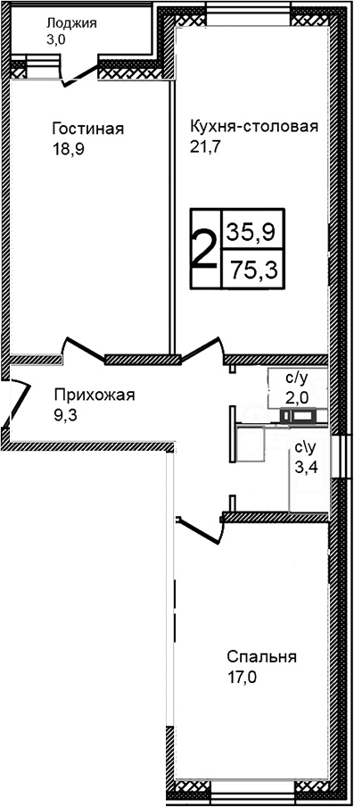 3-комн., 72.3 м², 3/12 этаж, ЖК «Троицкий»