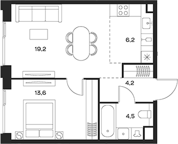 2-комн., 47.7 м², 2/24 этаж, ЖК «СОУЛ»