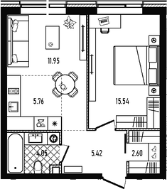 2-комн., 45.32 м², 15/33 этаж, ЖК «Репаблик»