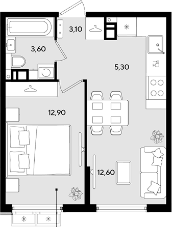 2-комн. квартира, 37.5 м² в ЖК Порто-Ново — фото 2