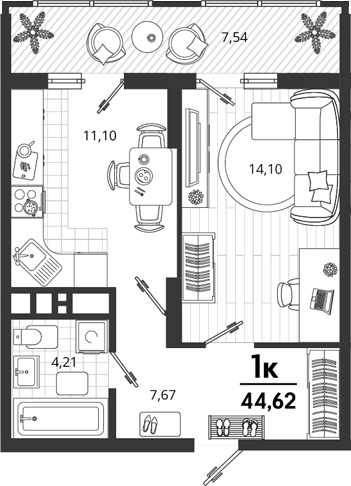 1-комн. квартира, 37.08 м² в ЖК Родные Просторы — фото 2