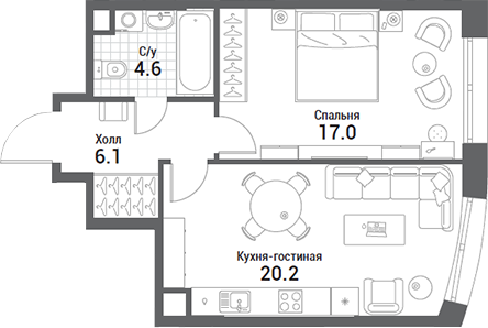 2-комн., 47.9 м², 21/35 этаж, ЖК «Нагатино Ай-Лэнд»