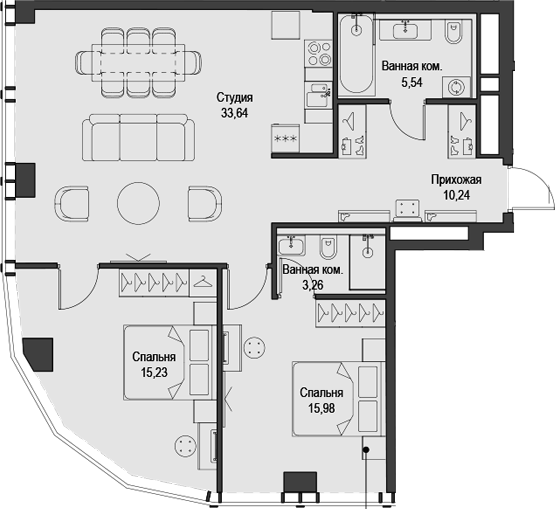 3-комн., 85 м², 44/58 этаж, ЖК «Феймос»