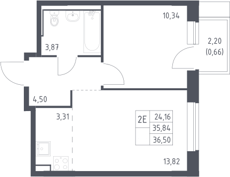 2-комн., 35.84 м², 3/5 этаж, ЖК «Молжаниново»