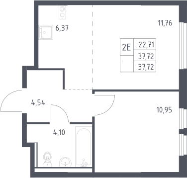 2-комн., 37.72 м², 17/17 этаж, ЖК «Пригород Лесное»