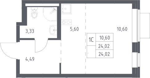 Студия, 24.02 м², 11/12 этаж, ЖК «Новое Видное»