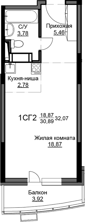 Студия, 31.42 м², 9/17 этаж, ЖК «Соболевка»