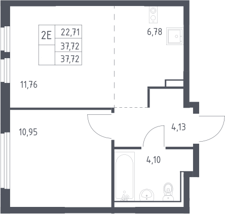 2-комн., 37.72 м², 12/17 этаж, ЖК «Пригород Лесное»