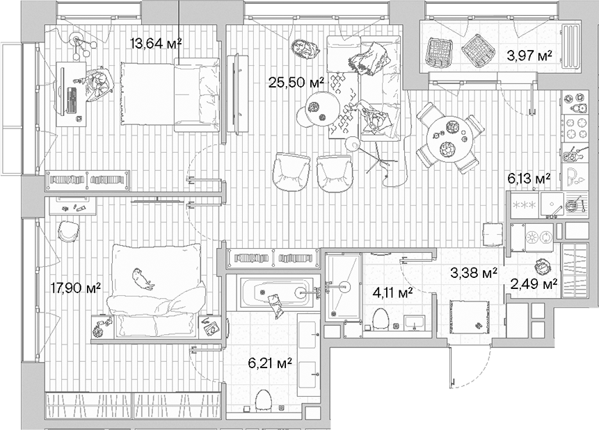 3-комн., 79.35 м², 2/8 этаж, ЖК «МЫС»