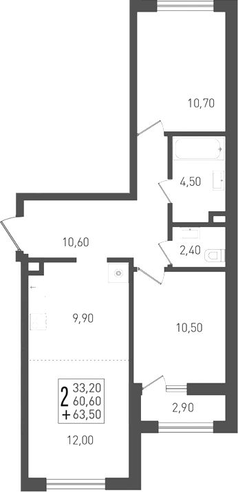 3-комн. квартира, 60.6 м² в ЖК Югге — фото 2