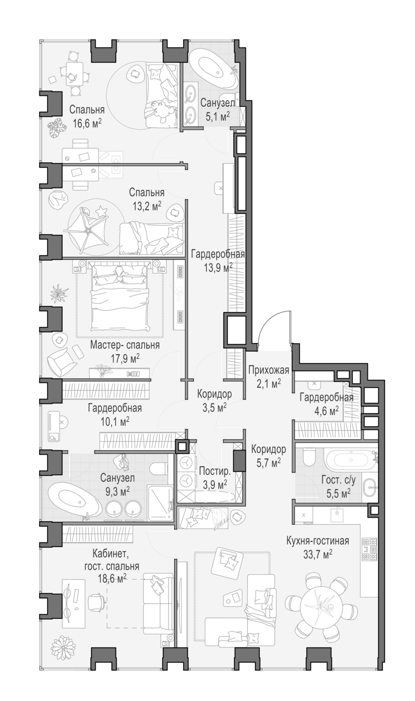 4+ комнаты, 165.2 м², 10/23 этаж, ЖК «Квартал Life Time»