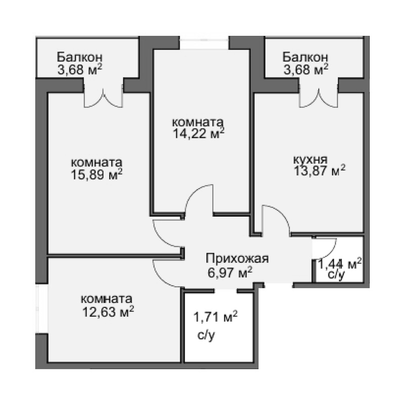 3-комн., 67.62 м², 7/8 этаж, ЖК «Центральный двор»