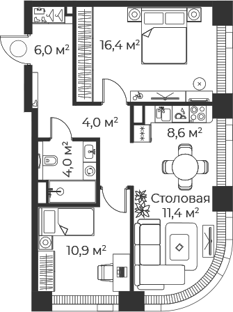 3-комн., 61.3 м², 49/71 этаж, ЖК «Веер»