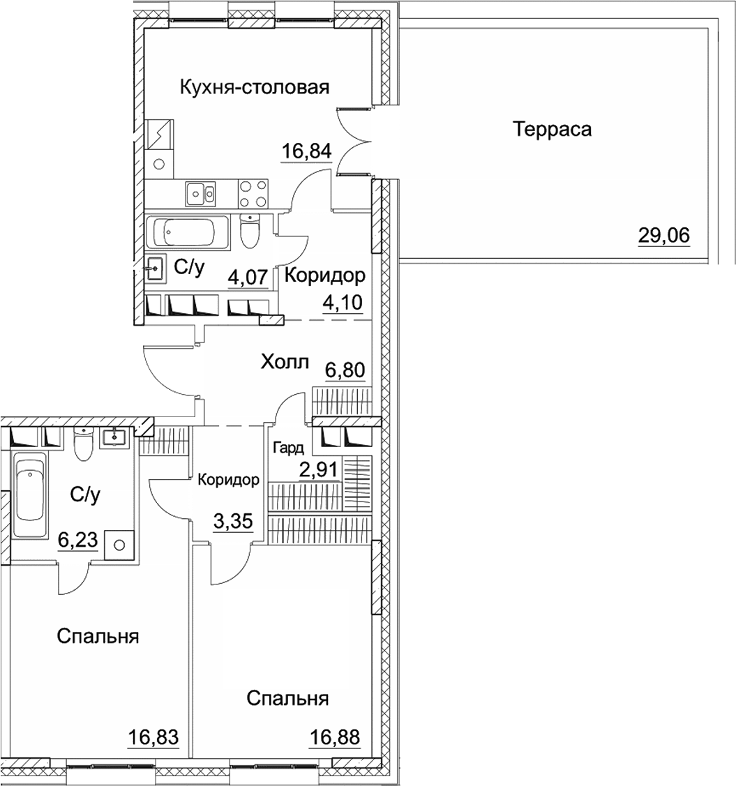 3-комн., 78.01 м², 9/11 этаж, ЖК «СЕЗАР СИТИ»