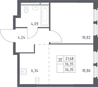 2-комн., 36.35 м², 8/17 этаж, ЖК «Космический Квартал»