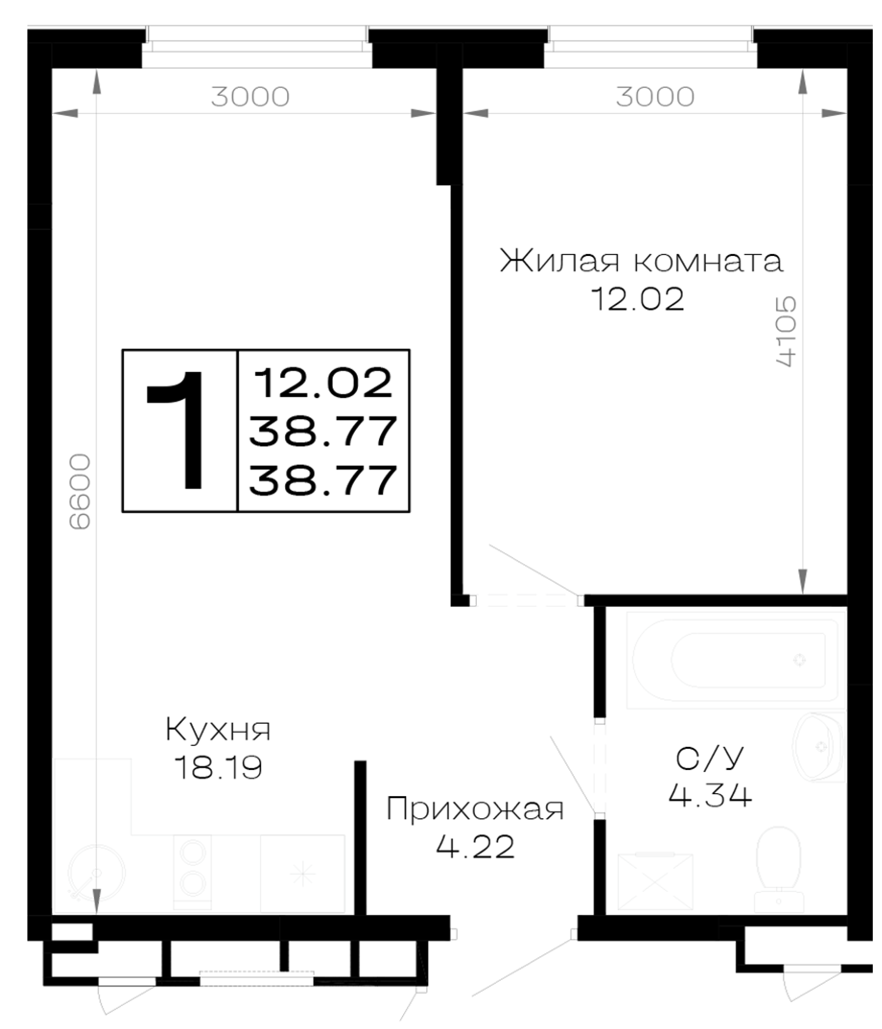 1-комн. квартира, 38.77 м² в ЖК Усадьба Гостагаевская — фото 2