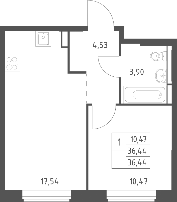 2-комн., 36.44 м², 6/12 этаж, ЖК «Большое Юрлово»