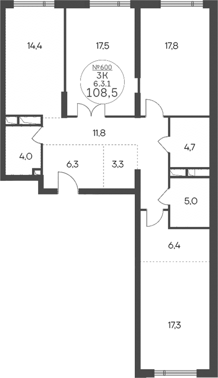 3-комн., 108.5 м², 3/10 этаж, ЖК «Клубный квартал КРЫЛАТСКАЯ 33»