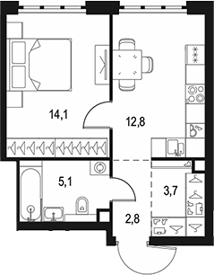 1-комн., 38.5 м², 31/49 этаж, ЖК «Левел Южнопортовая»