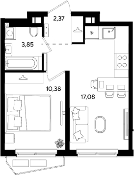 Продается 2-комн. квартира, 33.68 м²