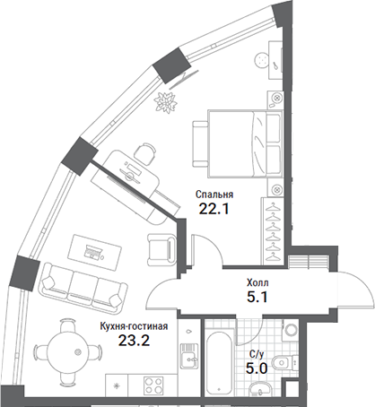2-комн., 55.4 м², 10/35 этаж, ЖК «Нагатино Ай-Лэнд»