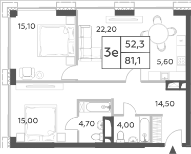 3-комн., 81.1 м², 9/52 этаж, ЖК «Will Towers»