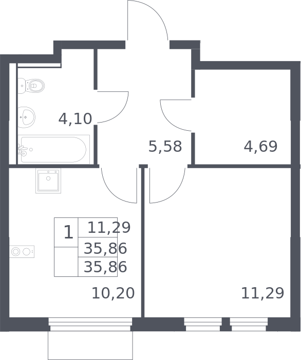 1-комн., 35.86 м², 13/15 этаж, ЖК «Пригород Лесное»