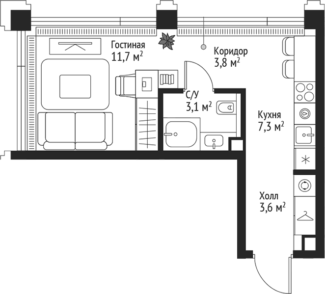 Студия, 29.5 м², 12/18 этаж, ЖК «СЕТ»