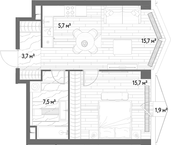 2-комн., 48.3 м², 13/25 этаж, ЖК «С5»