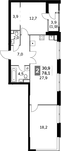 3-комн., 76.2 м², 36/43 этаж, ЖК «Скай Гарден»