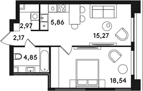 2-комн., 49.66 м², 27/49 этаж, ЖК «СОЛОС»