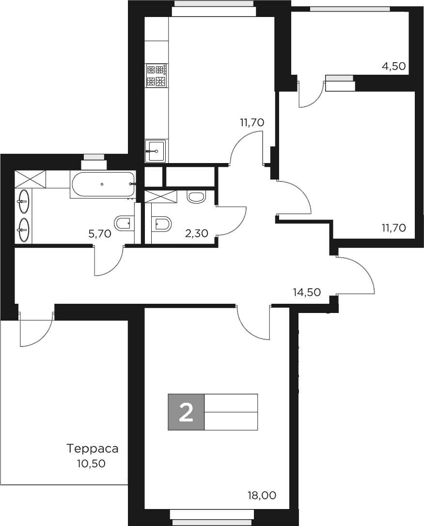 2-комн., 63.9 м², 15/17 этаж, ЖК «Восток 2»