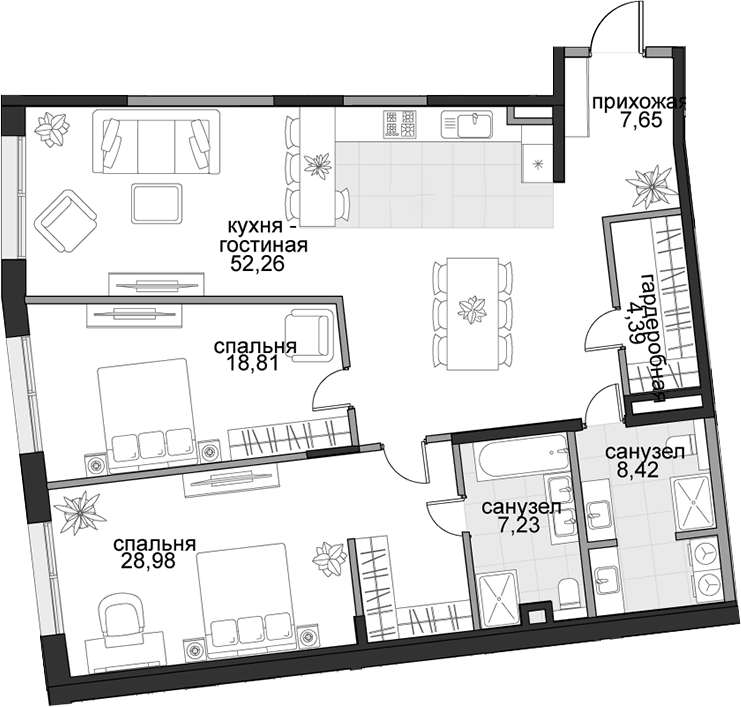 3-комн., 127.74 м², 4/5 этаж, ЖК «Садовническая, 69»