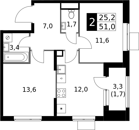 2-комн., 49.3 м², 16/25 этаж, ЖК «1-й Измайловский»
