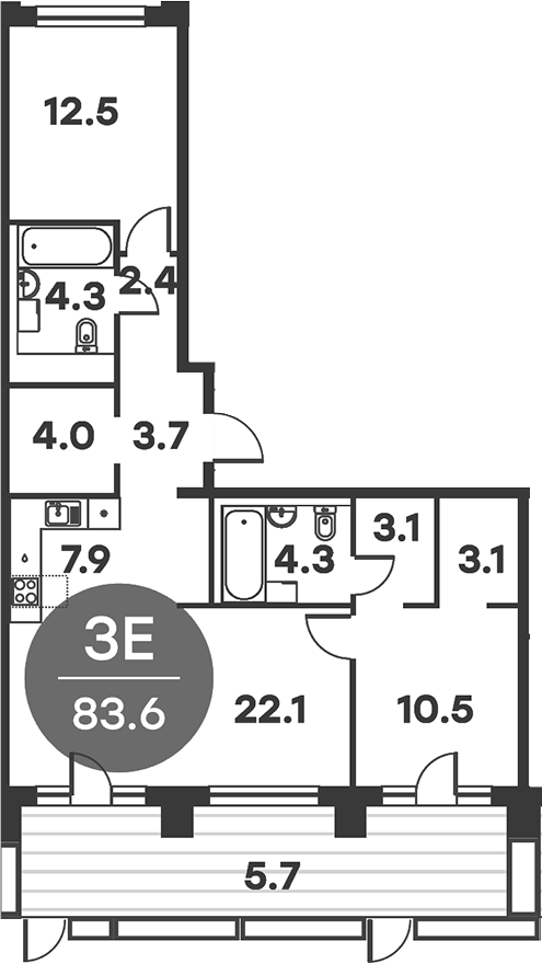 3-комн., 82.35 м², 1/6 этаж, ЖК «Равновесие»